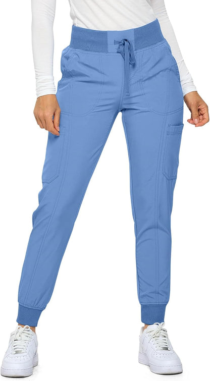 Monarch Uniforms Women's Jogger Scrubs Ribbed Jogger Scrub Pants for Women - Ceil Blue