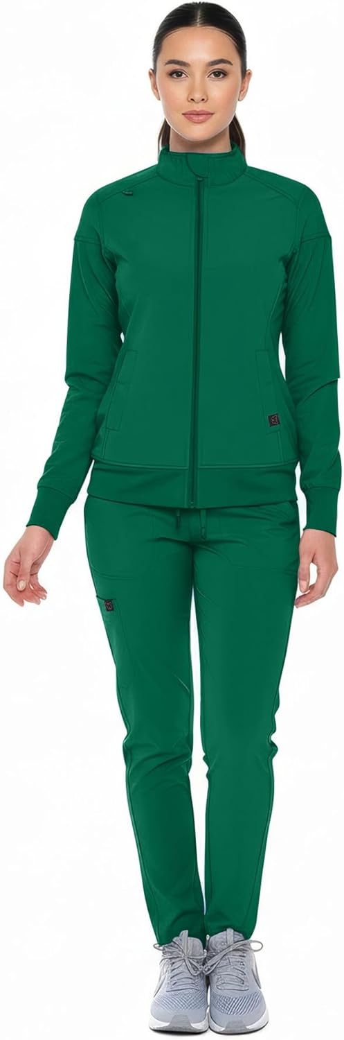 Monarch Uniforms Women's Scrub Jacket Zippered Warm-up Jacket - Hunter Green