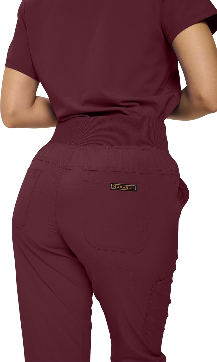 Monarch Uniforms Women's Jogger Scrubs Ribbed Jogger Scrub Pants for Women - Burgundy