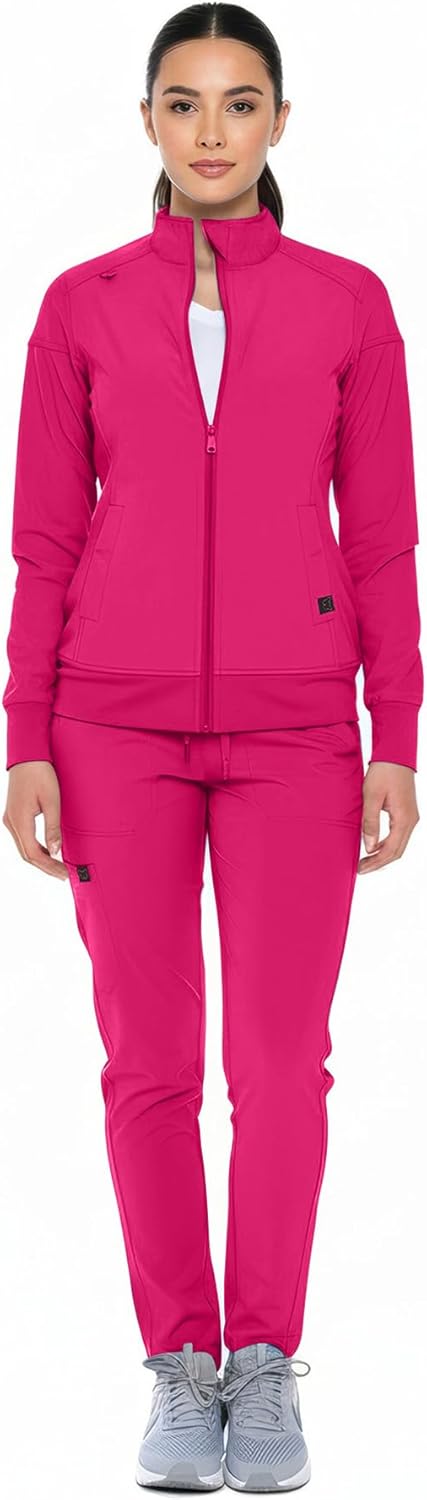 Monarch Uniforms Women's Scrub Jacket Zippered Warm-up Jacket - Hot Pink