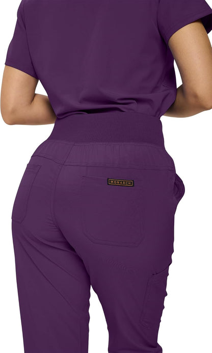 Monarch Uniforms Women's Jogger Scrubs Ribbed Jogger Scrub Pants for Women - Eggplant