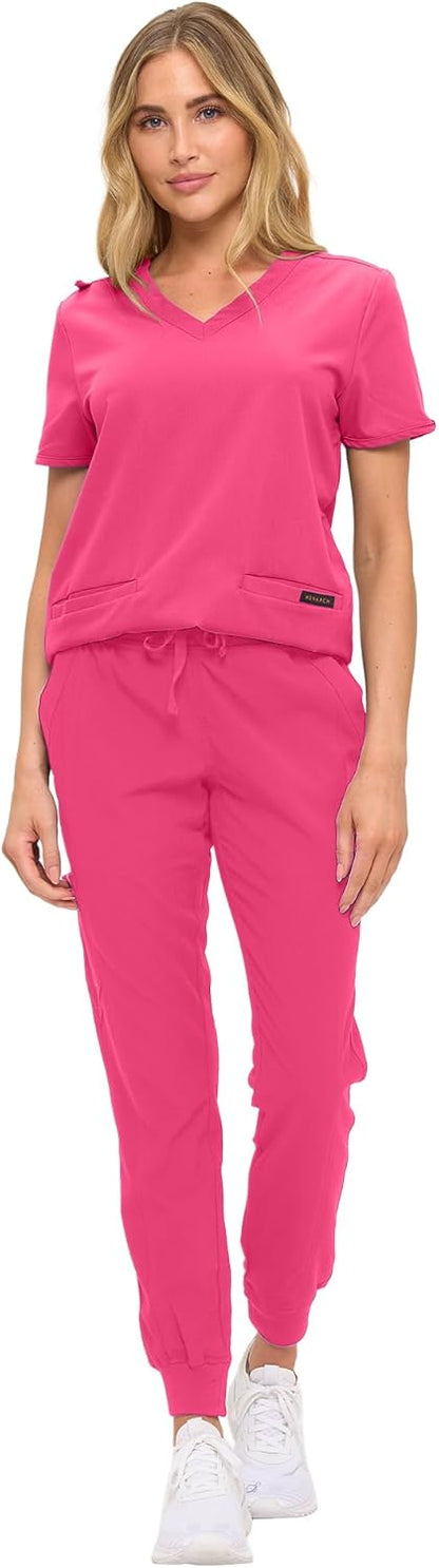 Monarch Uniforms Women's Scrub Top – Comfortable Stretch V-Neck Medical Shirt with Pockets - Hot Pink