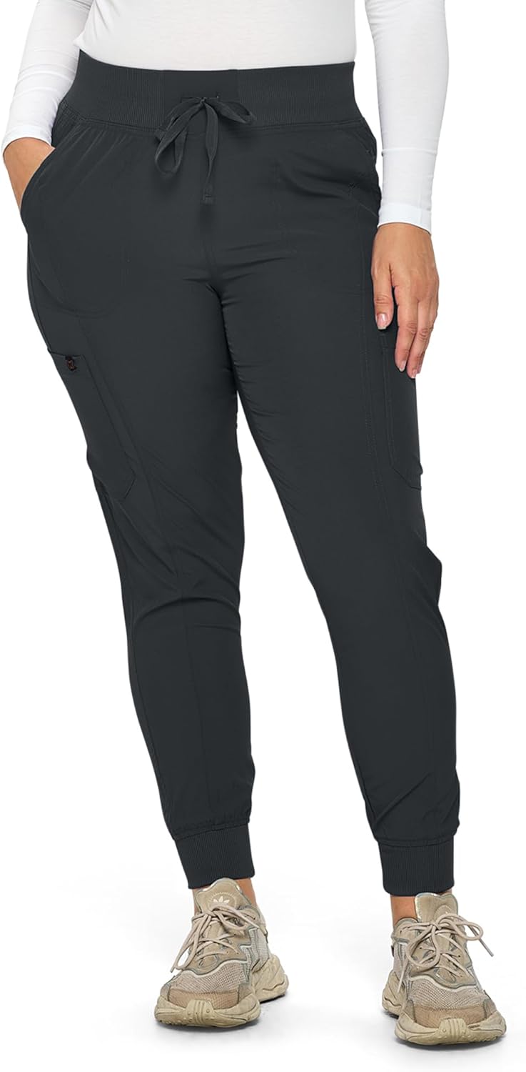 Monarch Uniforms Women's Jogger Scrubs Ribbed Jogger Scrub Pants for Women - Black