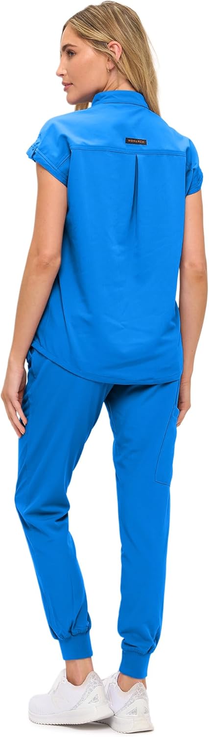 Monarch Uniforms Women's Jogger Scrub Set with Oversized Scrub Top with Mandarin Collar - Royal Blue