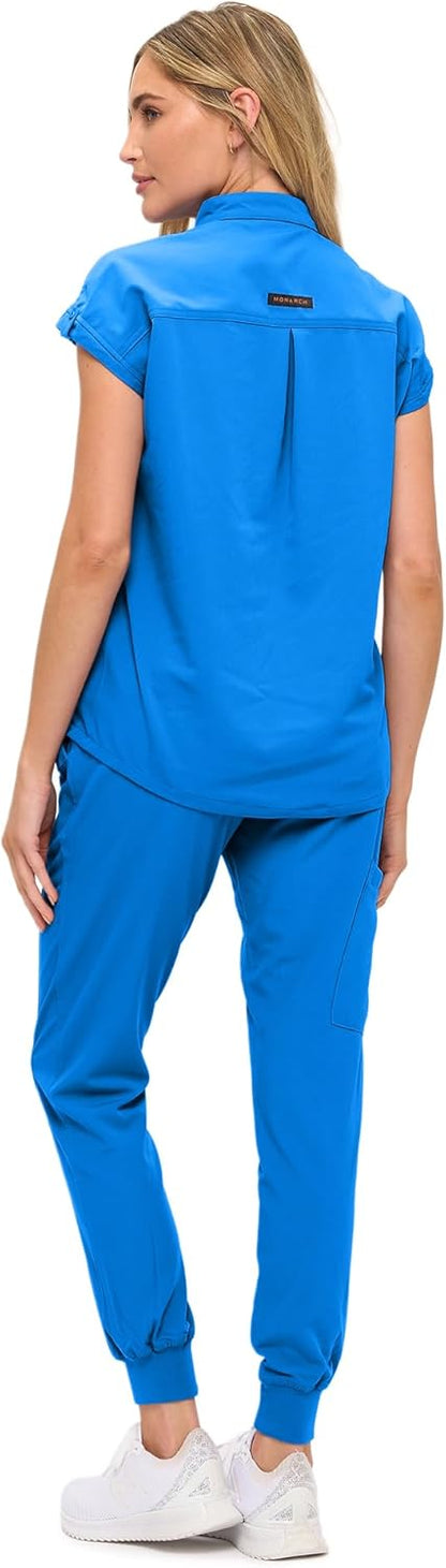 Monarch Uniforms Women's Jogger Scrub Set with Oversized Scrub Top with Mandarin Collar - Royal Blue