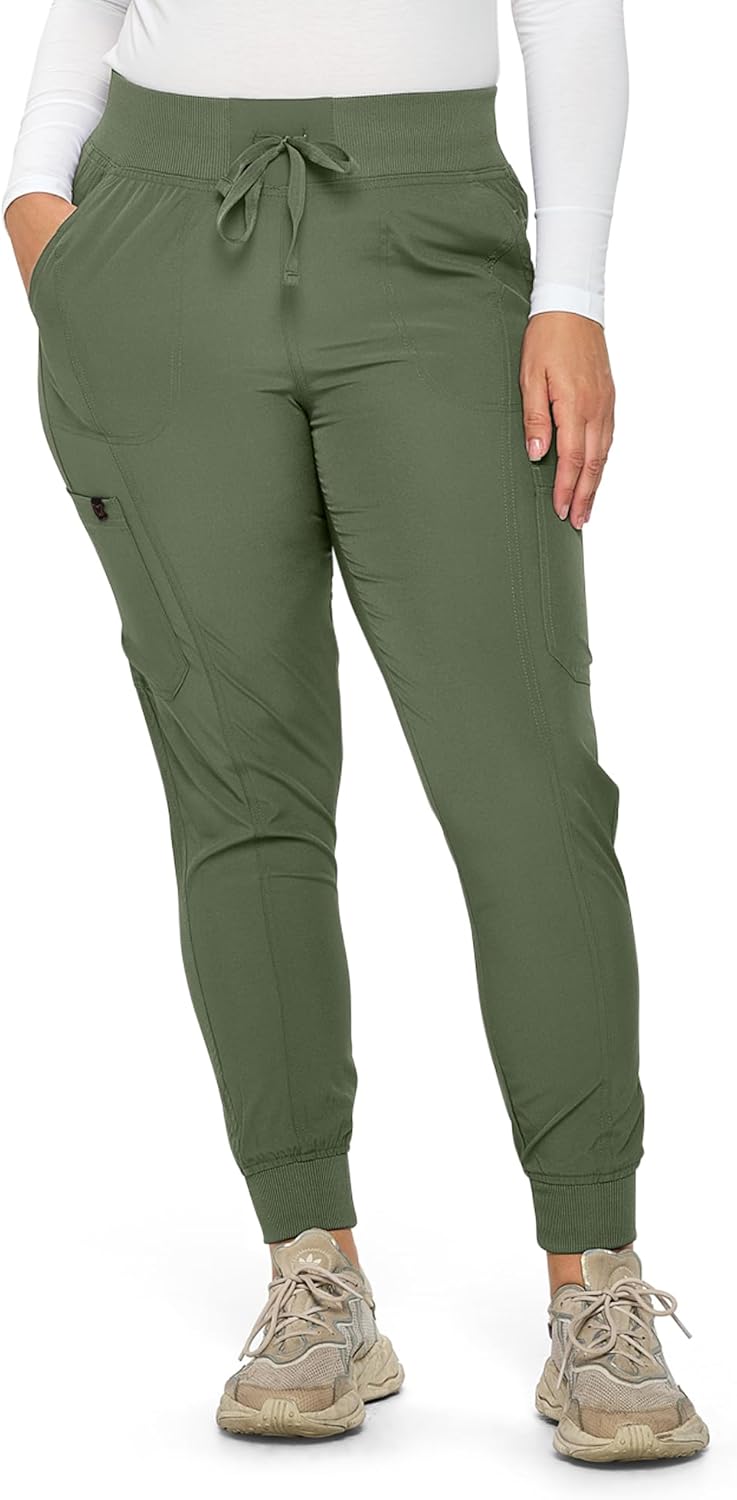 Monarch Uniforms Women's Jogger Scrubs Ribbed Jogger Scrub Pants for Women - Olive Green