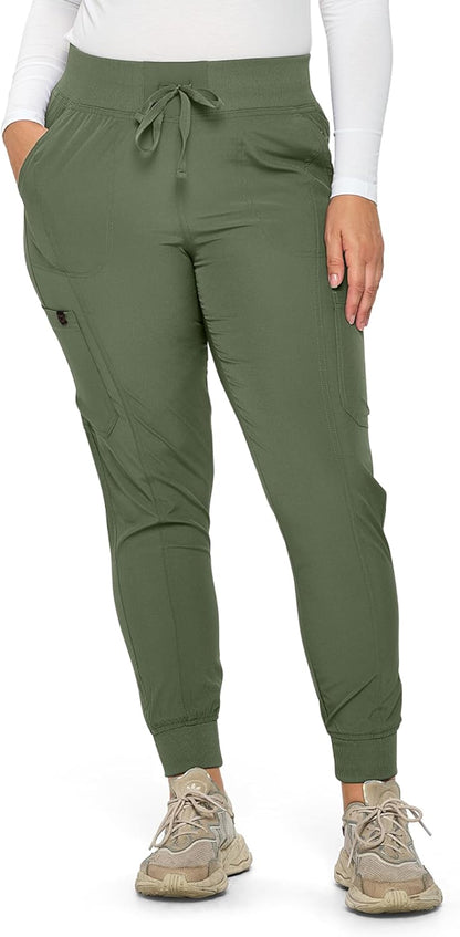 Monarch Uniforms Women's Jogger Scrubs Ribbed Jogger Scrub Pants for Women - Olive Green