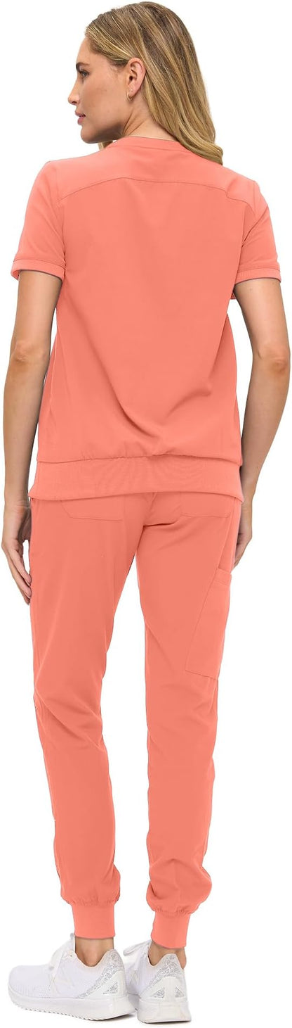 Women’s Scrub Set – Soft Stretch Fabric, Modern Fit Jogger Pants & Crew Neck Top