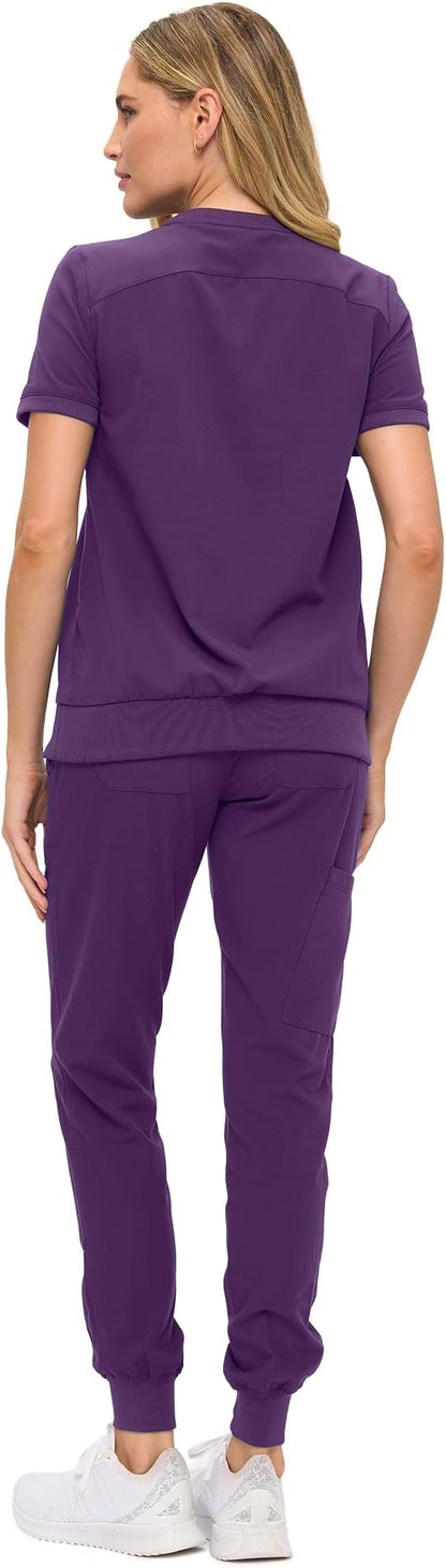 Women’s Scrub Set – Soft Stretch Fabric, Modern Fit Jogger Pants & Crew Neck Top