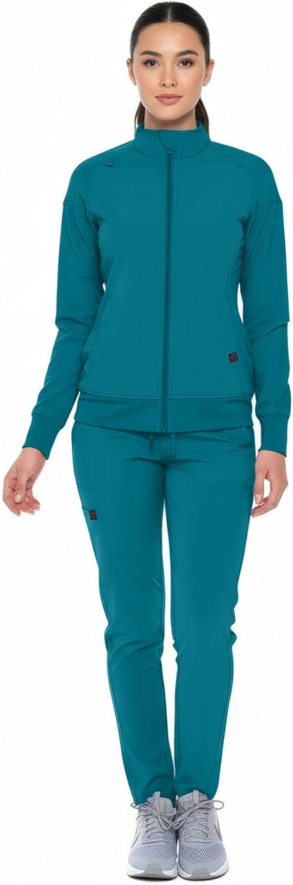Monarch Uniforms Women's Scrub Jacket Zippered Warm-up Jacket - Caribbean Blue