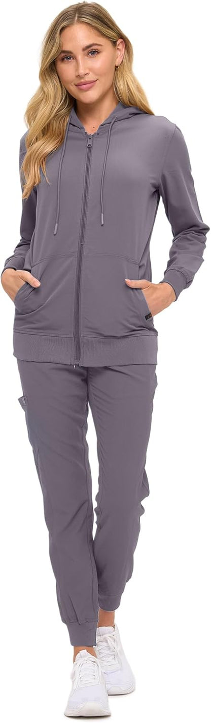 Monarch Uniforms Women's Scrub Jacket Hoodie – Lightweight Zip Up Nursing Jacket - Charcoal