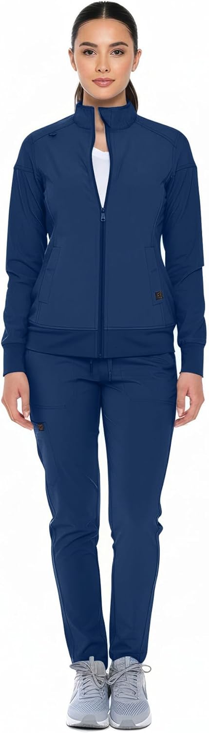 Monarch Uniforms Women's Scrub Jacket Zippered Warm-up Jacket - Navy Blue
