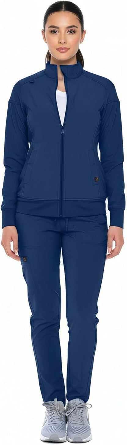 Monarch Uniforms Women's Scrub Jacket Zippered Warm-up Jacket - Navy Blue
