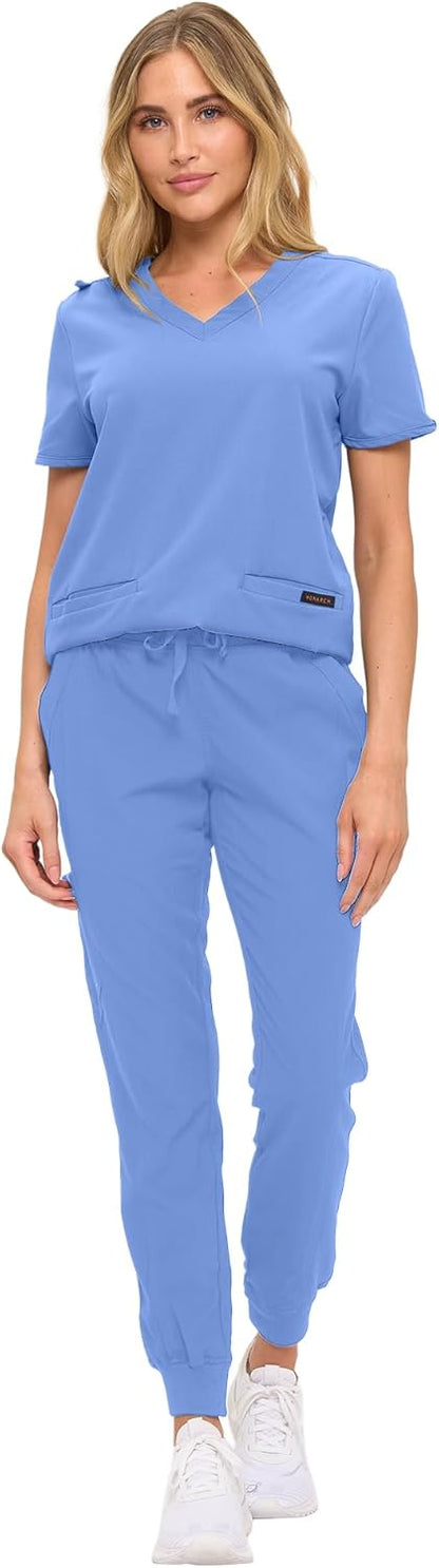Monarch Uniforms Women's Scrub Top – Comfortable Stretch V-Neck Medical Shirt with Pockets - Ceil Blue