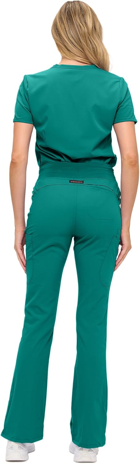 Monarch Uniforms Women's Soft Stretch Scrub Set With Nine Pockets – V-Neck Top & High-Waisted Bootcut Pants - True Hunter Green