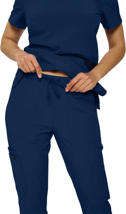 Monarch Uniforms Scrub Sets - Regular & Petite Stretchy Scrubs for Women - Set of Top & Pants - Navy
