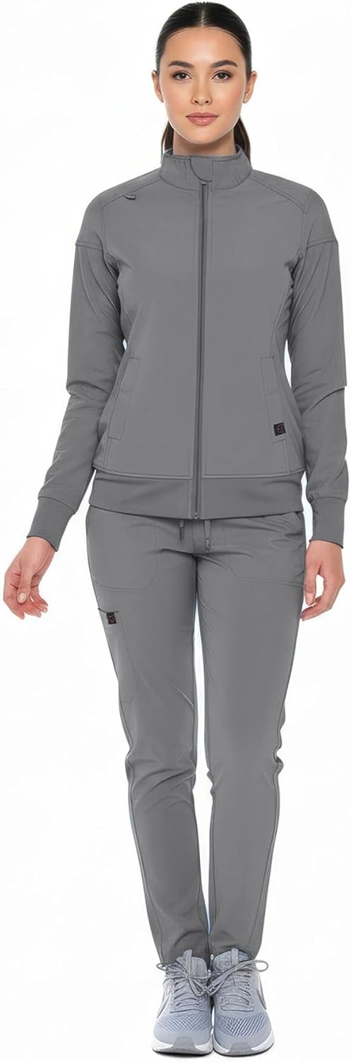 Monarch Uniforms Women's Scrub Jacket Zippered Warm-up Jacket - Light Charcoal
