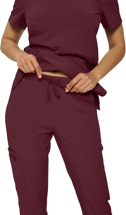 Monarch Uniforms Scrub Sets - Regular & Petite Stretchy Scrubs for Women - Set of Top & Pants - Burgundy