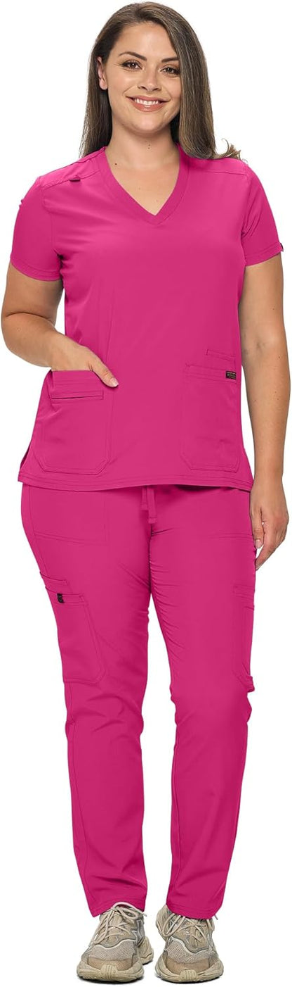 Monarch Uniforms Scrub Sets - Regular & Petite Stretchy Scrubs for Women - Set of Top & Pants - Hot Pink
