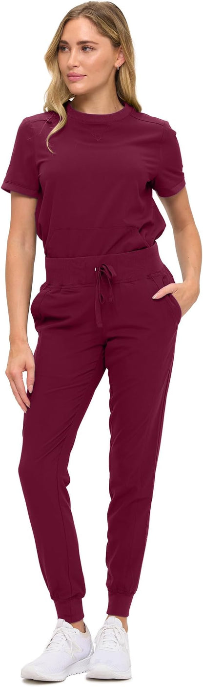 Women’s Scrub Set – Soft Stretch Fabric, Modern Fit Jogger Pants & Crew Neck Top
