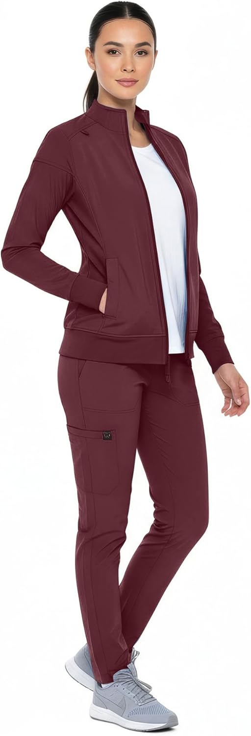 Monarch Uniforms Women's Scrub Jacket Zippered Warm-up Jacket - Burgundy