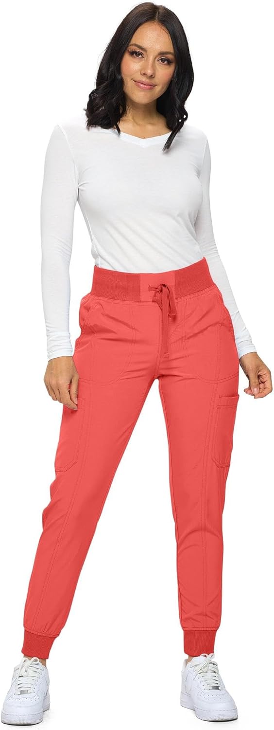 Monarch Uniforms Women's Jogger Scrubs Ribbed Jogger Scrub Pants for Women - Coral
