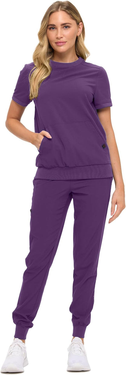 Women’s Scrub Set – Soft Stretch Fabric, Modern Fit Jogger Pants & Crew Neck Top