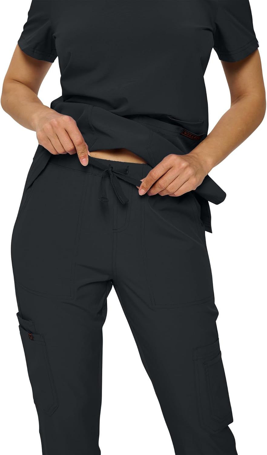 Monarch Uniforms Scrub Sets - Regular & Petite Stretchy Scrubs for Women - Set of Top & Pants - Black
