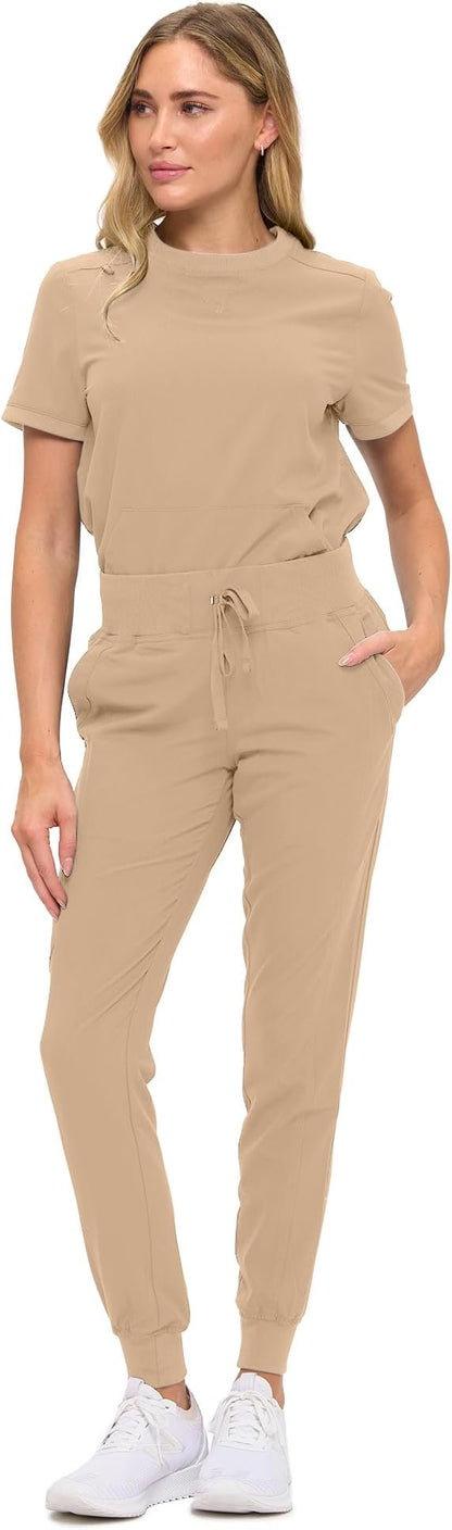 Women’s Scrub Set – Soft Stretch Fabric, Modern Fit Jogger Pants & Crew Neck Top