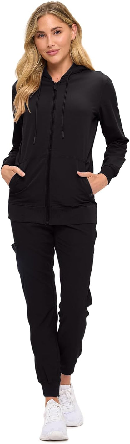 Monarch Uniforms Women's Scrub Jacket Hoodie – Lightweight Zip Up Nursing Jacket - Black