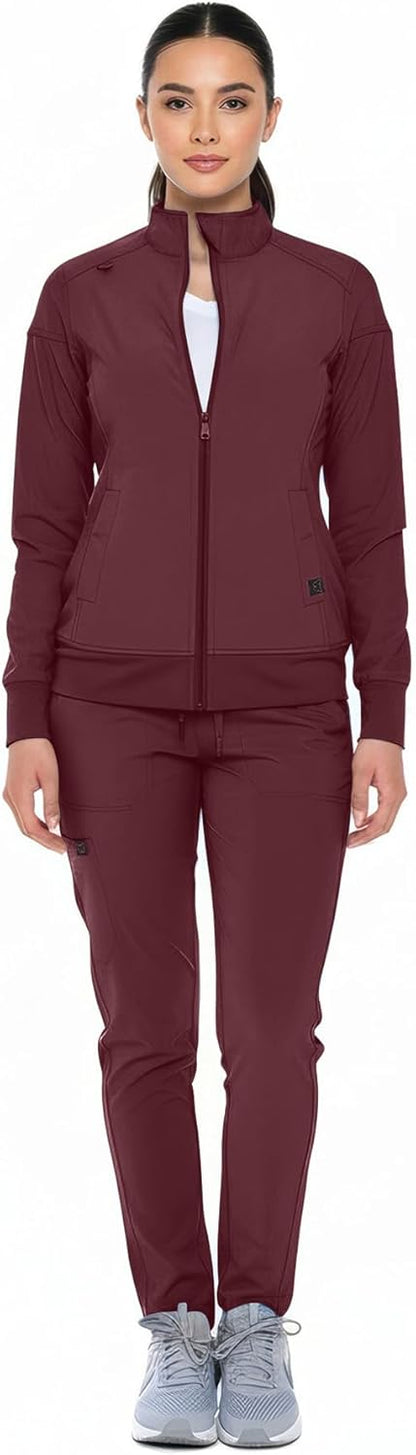 Monarch Uniforms Women's Scrub Jacket Zippered Warm-up Jacket - Burgundy