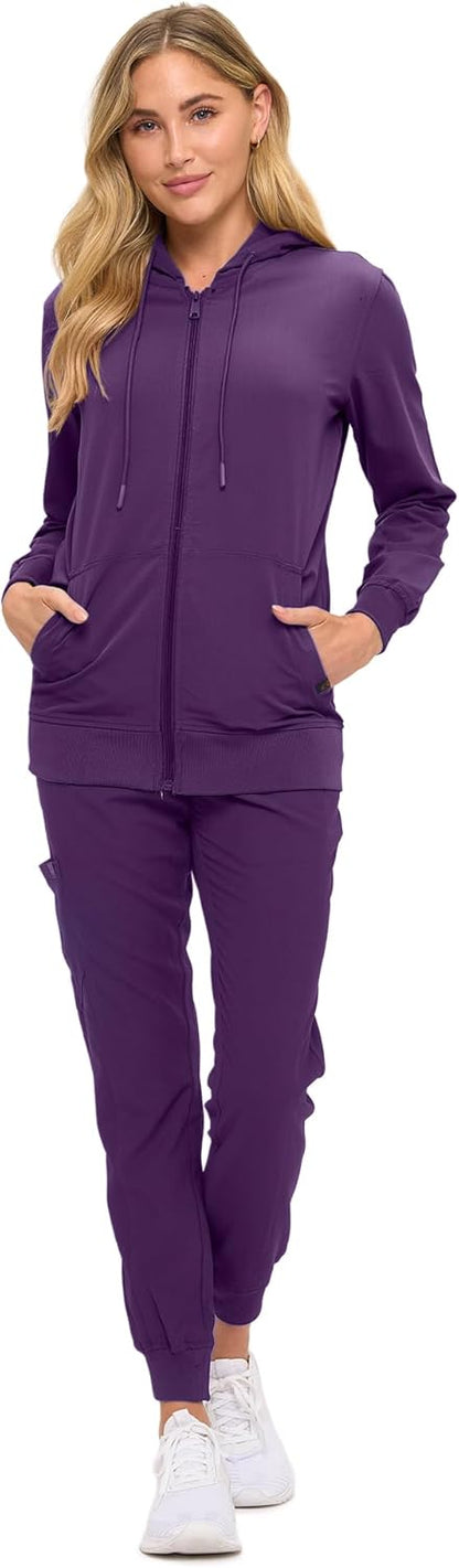 Monarch Uniforms Women's Scrub Jacket Hoodie – Lightweight Zip Up Nursing Jacket - Eggplant