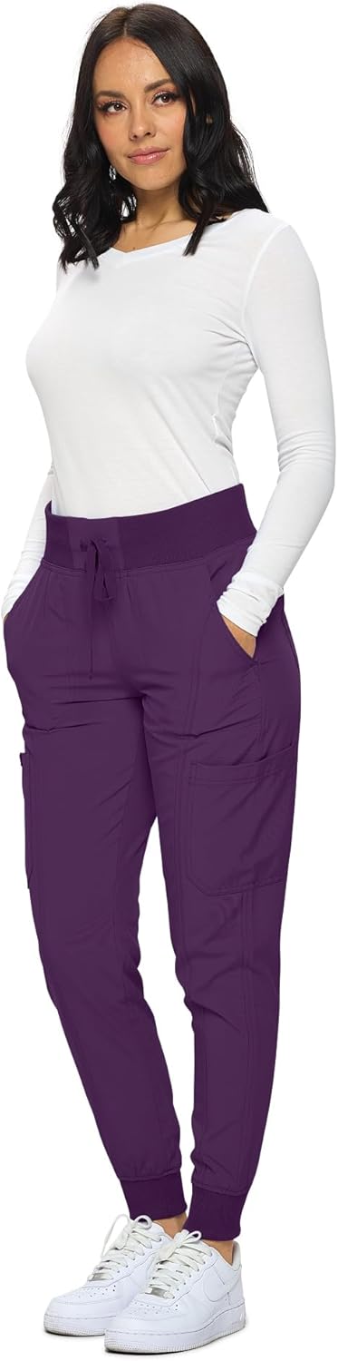 Monarch Uniforms Women's Jogger Scrubs Ribbed Jogger Scrub Pants for Women - Eggplant