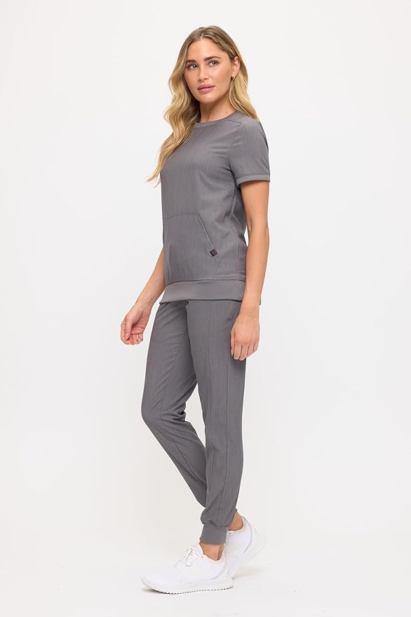 Women’s Scrub Set – Soft Stretch Fabric, Modern Fit Jogger Pants & Crew Neck Top
