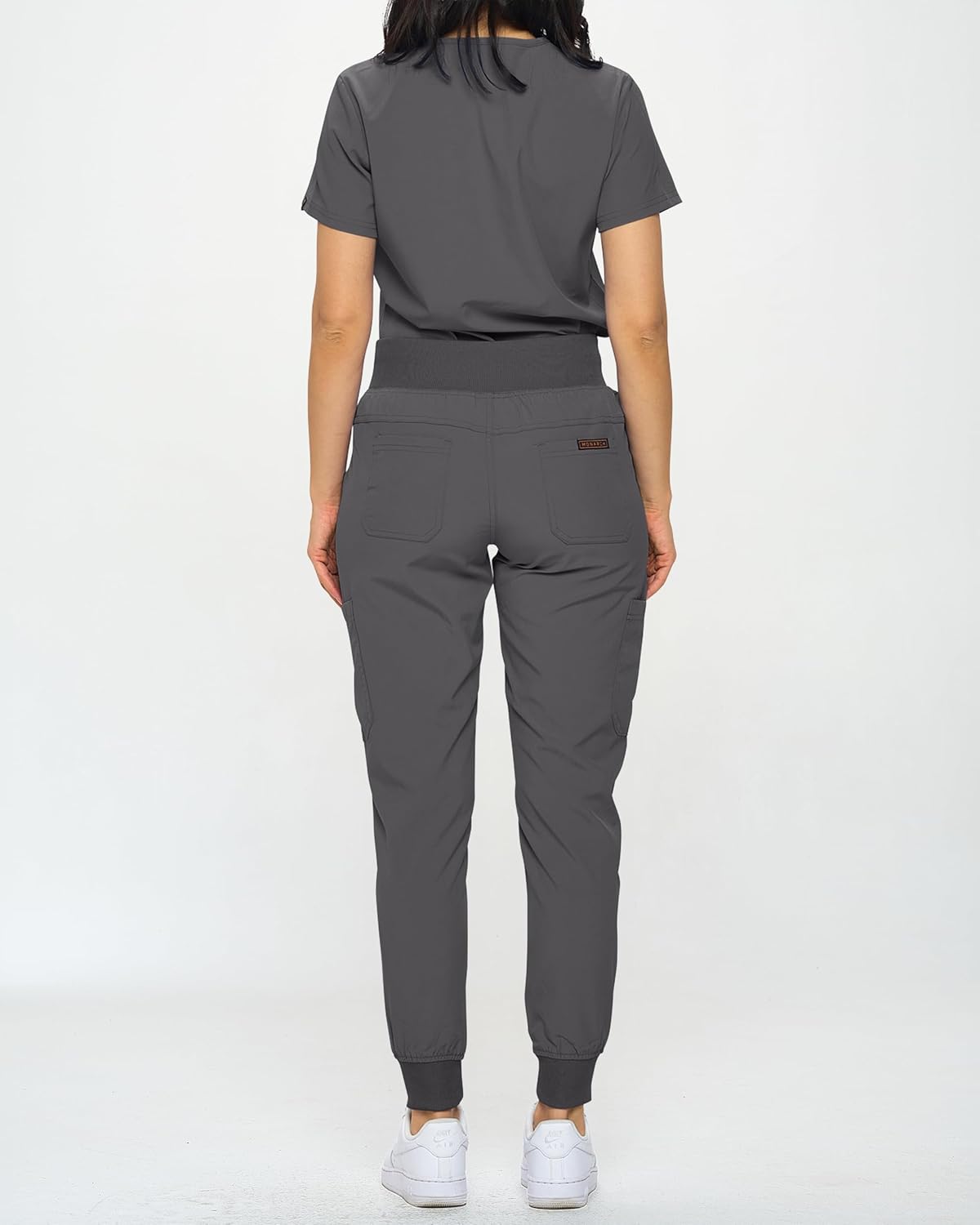 Monarch Uniforms Slim Fit Stretchy Scrubs Women's Jogger Scrub Set with Tuck-In Top - Charcoal