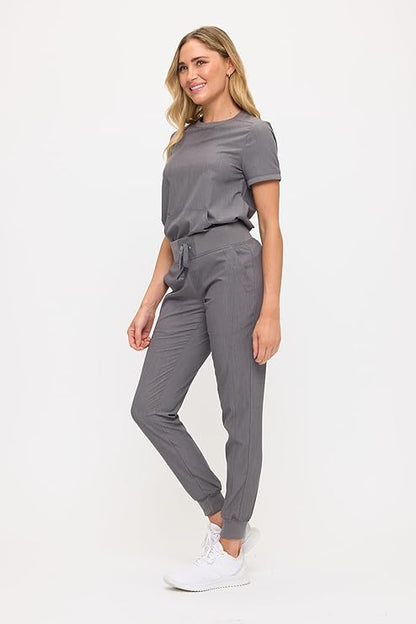 Women’s Scrub Set – Soft Stretch Fabric, Modern Fit Jogger Pants & Crew Neck Top