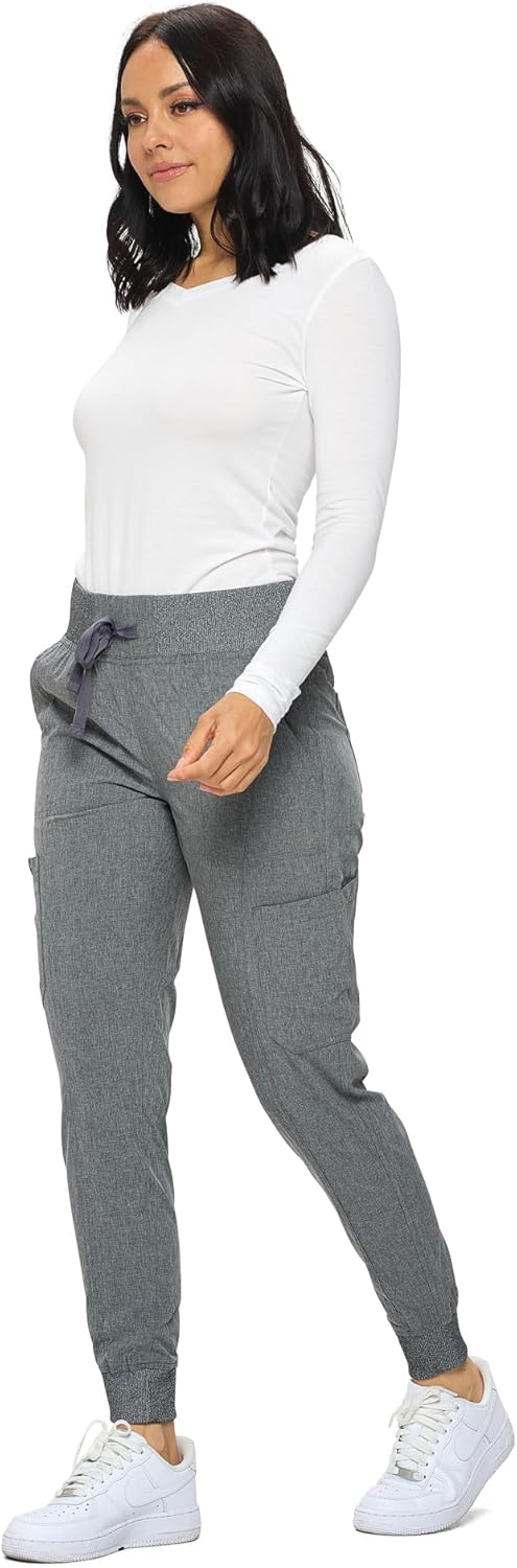 Monarch Uniforms Women's Jogger Scrubs Ribbed Jogger Scrub Pants for Women - Heather Gray