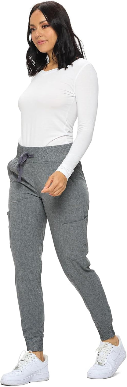 Monarch Uniforms Women's Jogger Scrubs Ribbed Jogger Scrub Pants for Women - Heather Gray