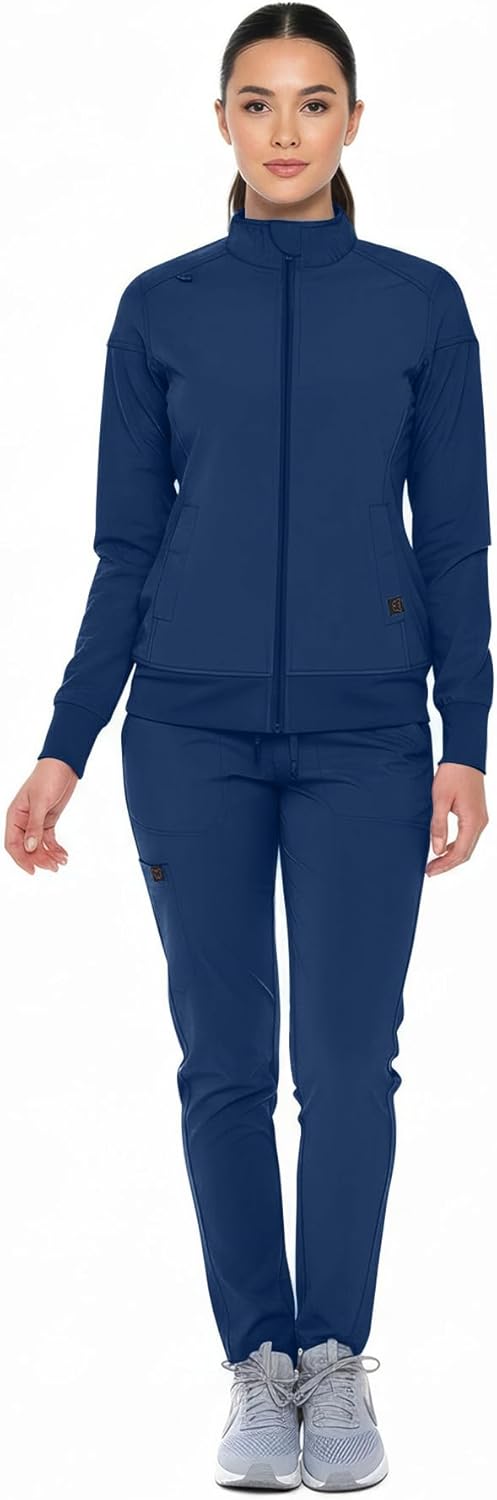 Monarch Uniforms Women's Scrub Jacket Zippered Warm-up Jacket - Navy Blue