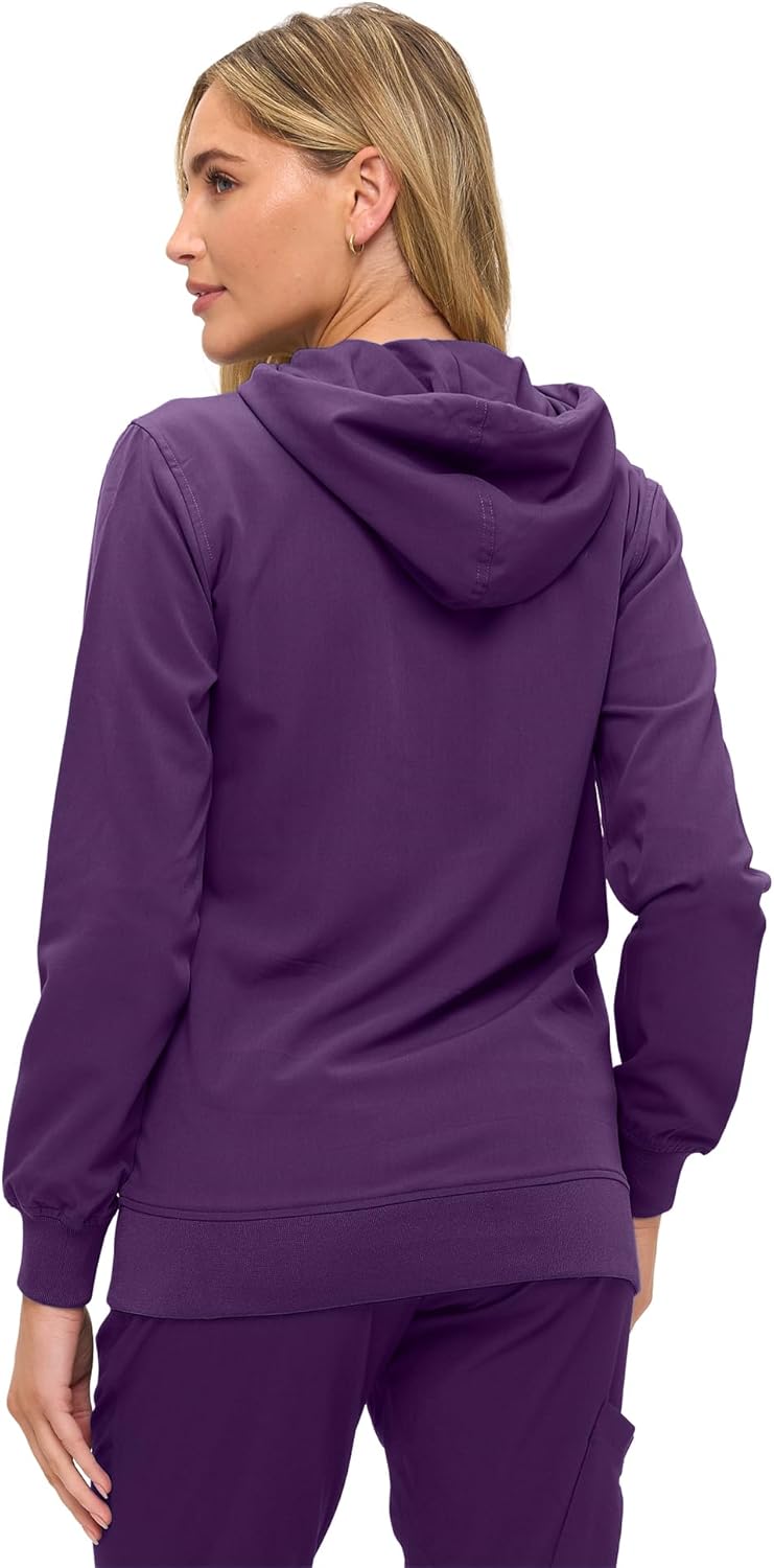 Monarch Uniforms Women's Scrub Jacket Hoodie – Lightweight Zip Up Nursing Jacket - Eggplant