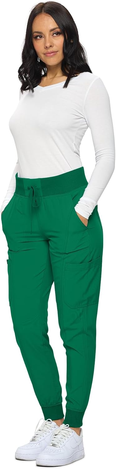 Monarch Uniforms Women's Jogger Scrubs Ribbed Jogger Scrub Pants for Women - Hunter Green