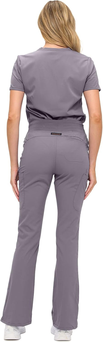 Monarch Uniforms Women's Soft Stretch Scrub Set With Nine Pockets – V-Neck Top & High-Waisted Bootcut Pants - Charcoal
