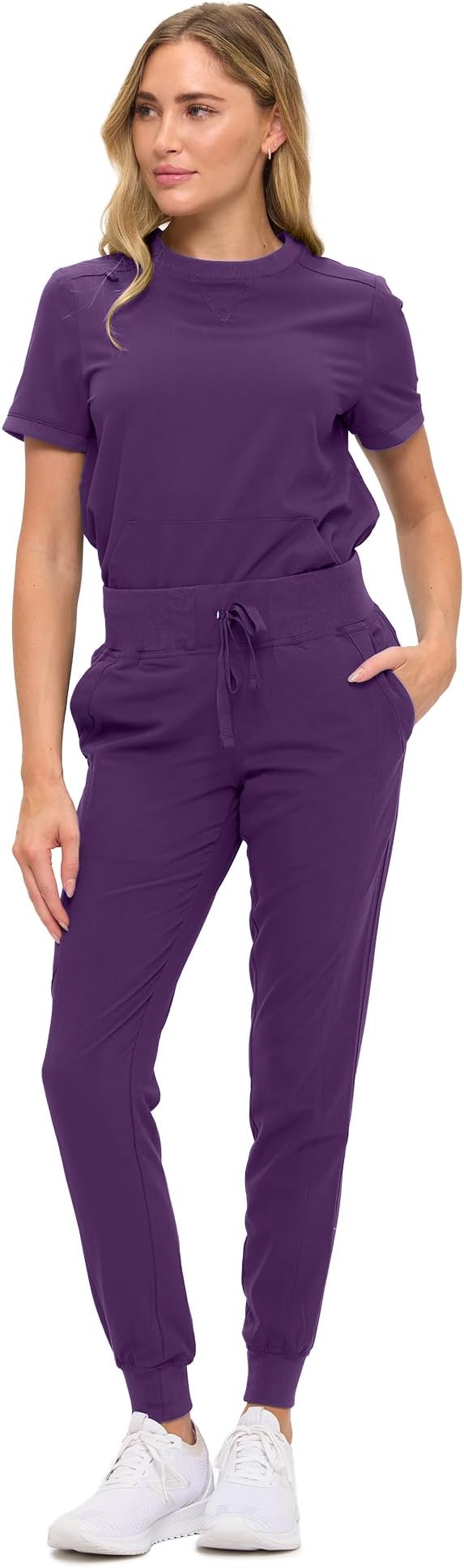 Women’s Scrub Set – Soft Stretch Fabric, Modern Fit Jogger Pants & Crew Neck Top