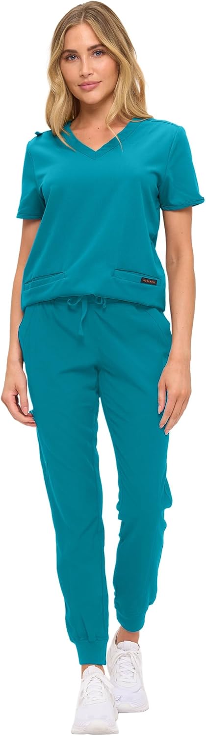 Monarch Uniforms Women's Scrub Top – Comfortable Stretch V-Neck Medical Shirt with Pockets - Teal
