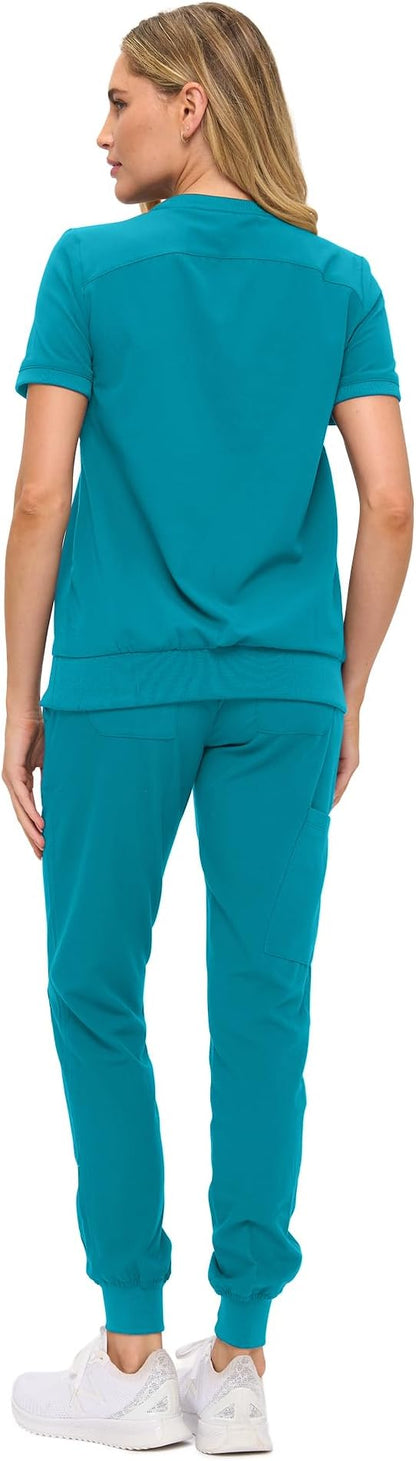 Women’s Scrub Set – Soft Stretch Fabric, Modern Fit Jogger Pants & Crew Neck Top