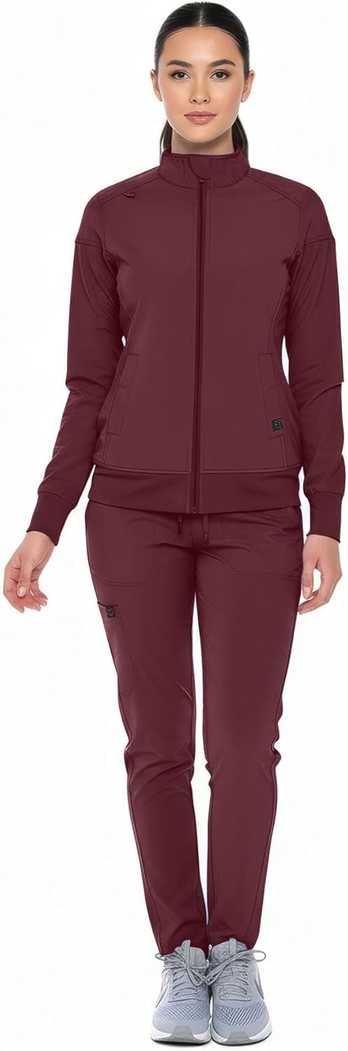 Monarch Uniforms Women's Scrub Jacket Zippered Warm-up Jacket - Burgundy
