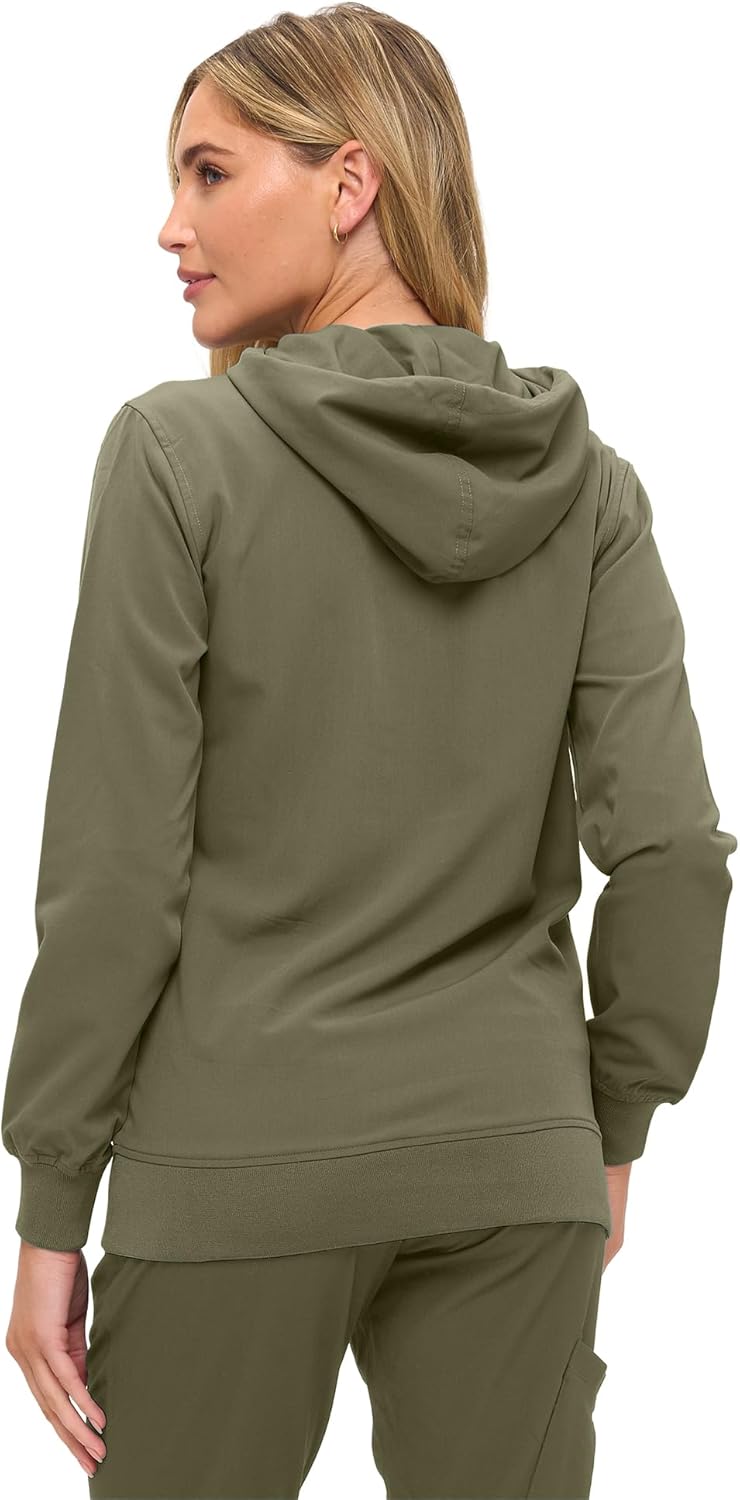 Monarch Uniforms Women's Scrub Jacket Hoodie – Lightweight Zip Up Nursing Jacket - Olive