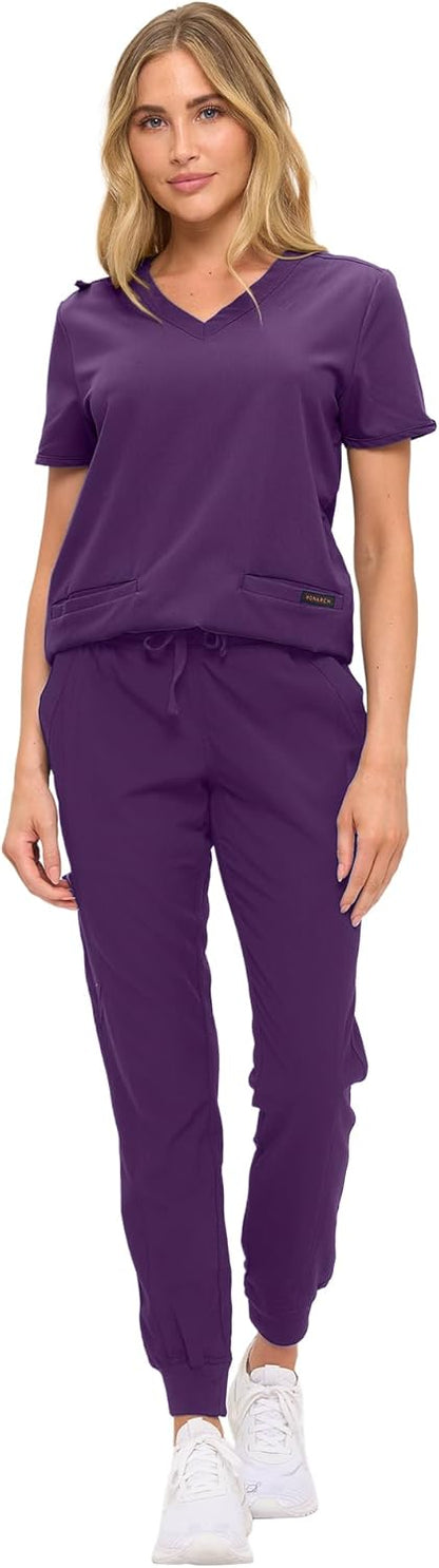 Monarch Uniforms Women's Scrub Top – Comfortable Stretch V-Neck Medical Shirt with Pockets - Eggplant