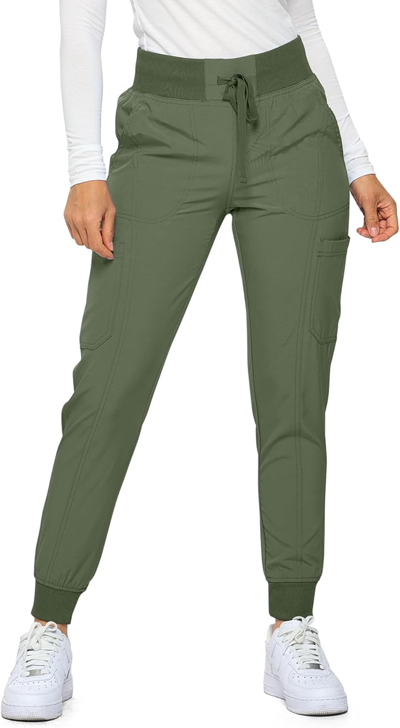 Monarch Uniforms Women's Jogger Scrubs Ribbed Jogger Scrub Pants for Women - Olive Green