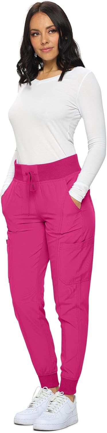 Monarch Uniforms Women's Jogger Scrubs Ribbed Jogger Scrub Pants for Women - Hot Pink